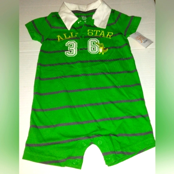 ☆NWT☆Beautiful Boys Polo Style Green/Gray Short Romper☆Carter's J.O.Y☆12mo - Picture 8 of 12